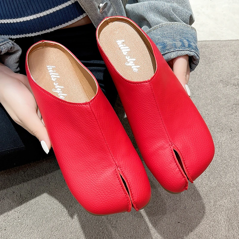 Women Split Toe Flat Slippers Women Shallow Lazy Slip-On Mules Split Toe Woman Loafers Casual Cozy Soft Shoes Chaussure Femme