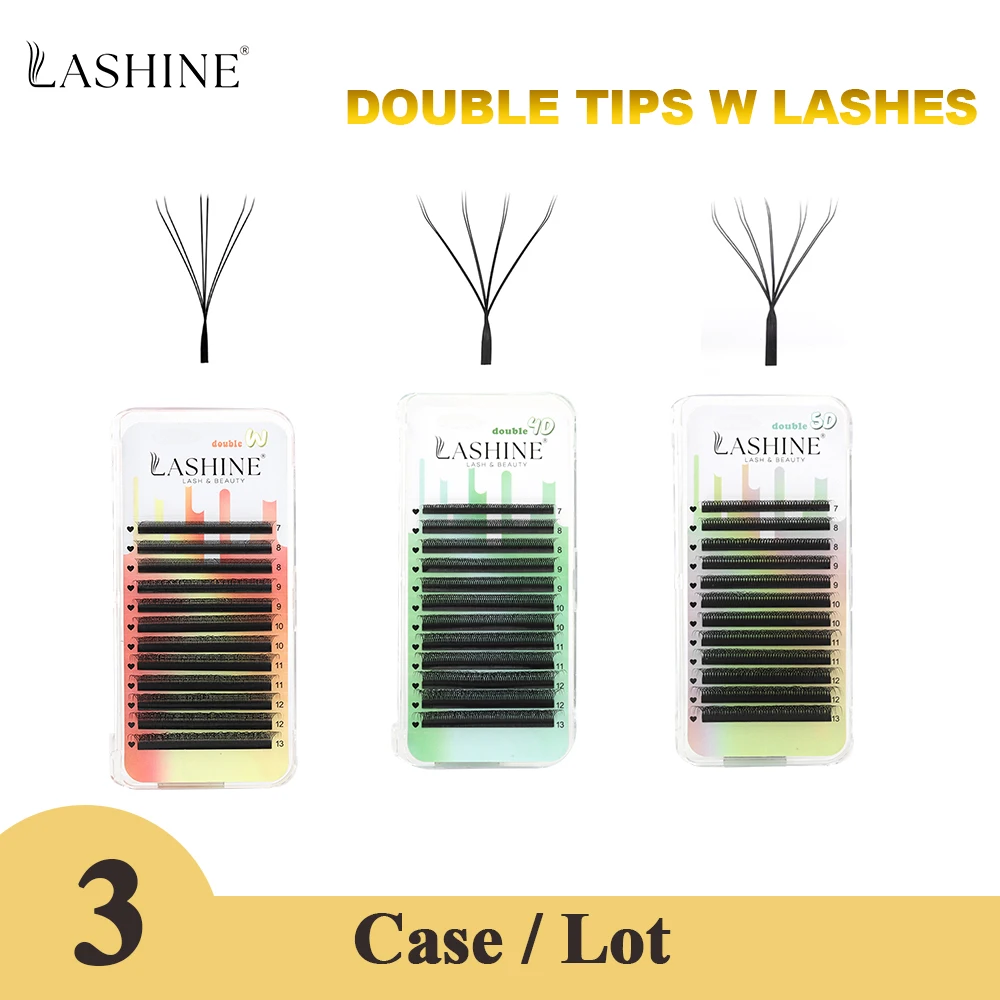 Lashine 3 case Double Tips 3D 4D 5D W Shape Lash Extensions 8D/6D/10D W Lashes Natural Soft Premade Volume Lashes Brazilian
