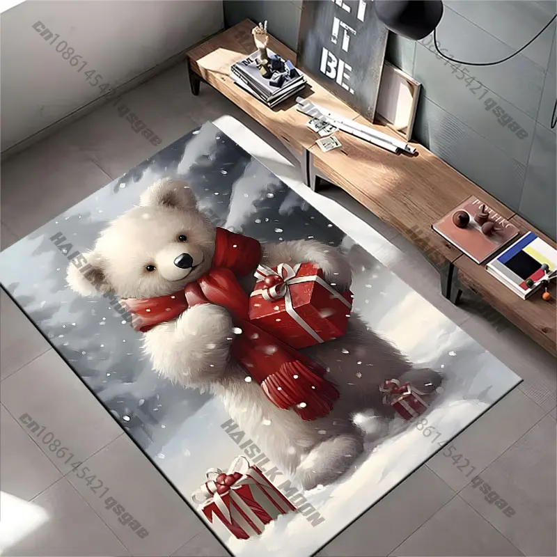 Cute bear holding festive gift carpet Yoga living room room decor children's crawling mat doormat area rug games mat