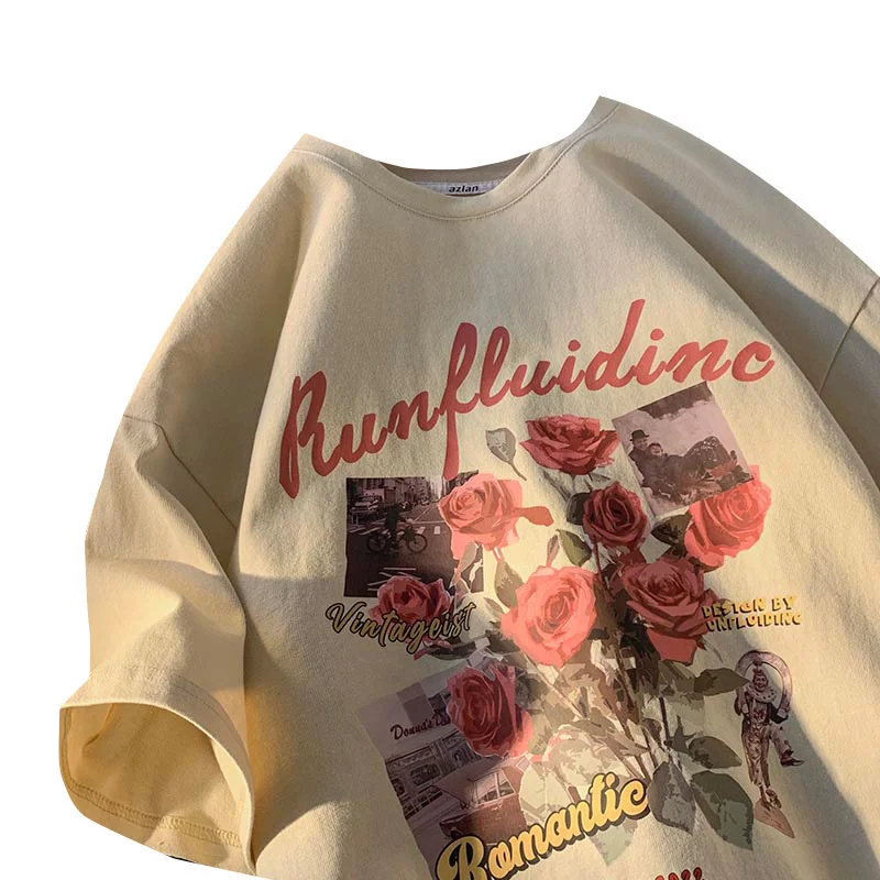 Herren Sommer Blume Baumwolle Muster übergroße T-Shirt lässig Luxus Kurzarm Vintage Kleidung Zeit elegante Top adrette Stil