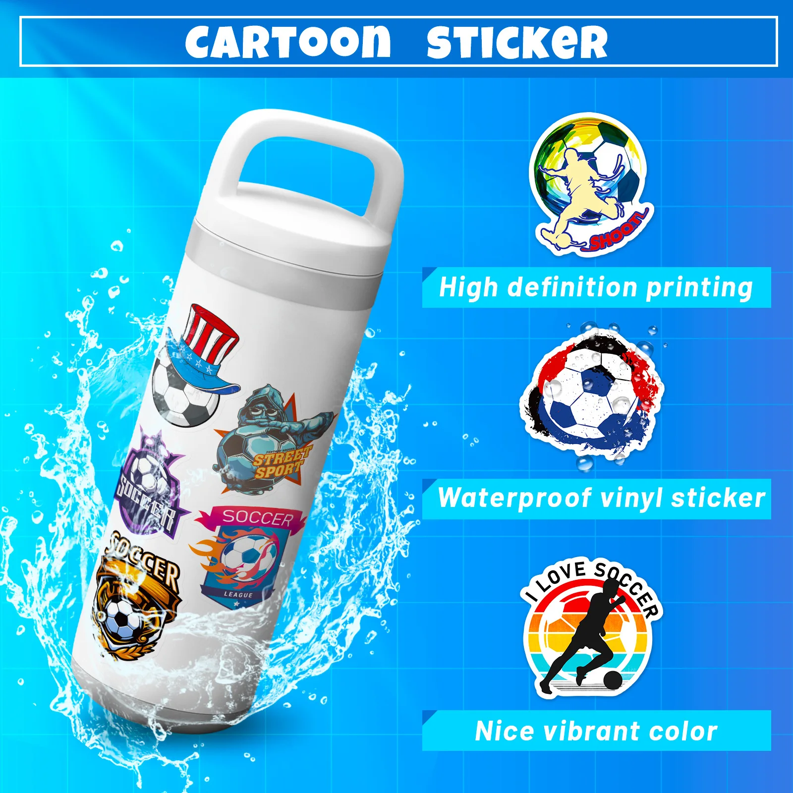 10/25/50pcs Soccer Football Sports Graffiti Stickers for DIY Skateboard Car Helmet Suitcase Notebook Water Bottle Phone Laptop