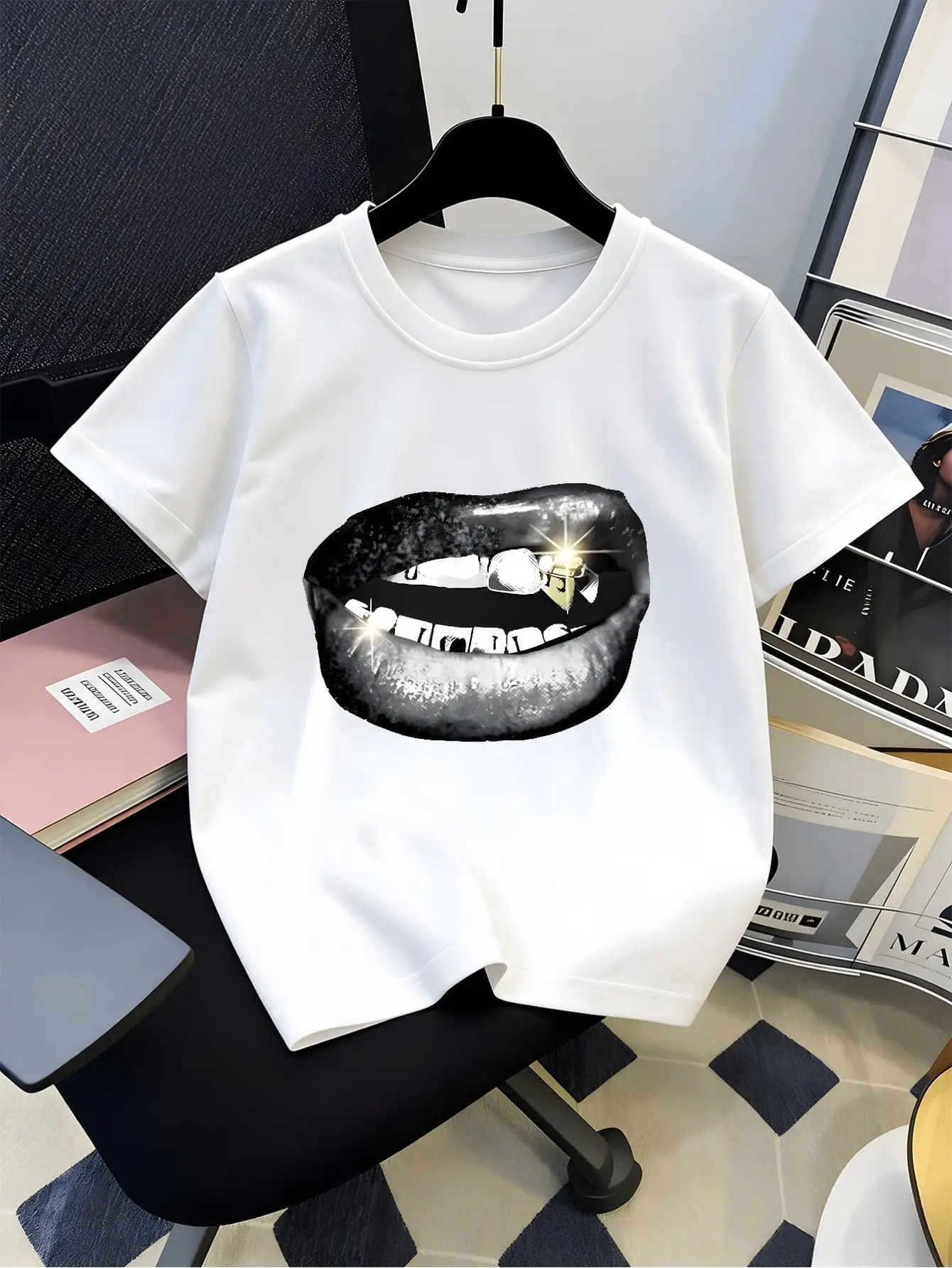 Kids Parent Child Matching Tee Boys Girls Black With Gold Teeth Grill Retro Hip Hop Graphic Casual Short Sleeve Family Tshirt