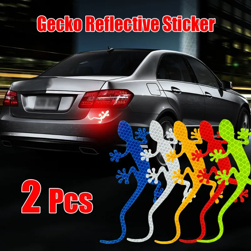 2Pcs Car Reflective Sticker Safety Warning Mark Car Night Driving Warning Gecko Strip Scratch Blocking Auto Exterior Accessories