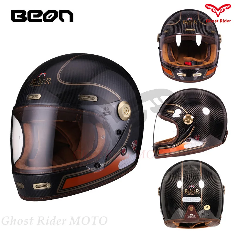 BEON motorcycle helmet retro helmet carbon fiber glass fiber men women universal in 4 season Full helmet motorcycle BR512