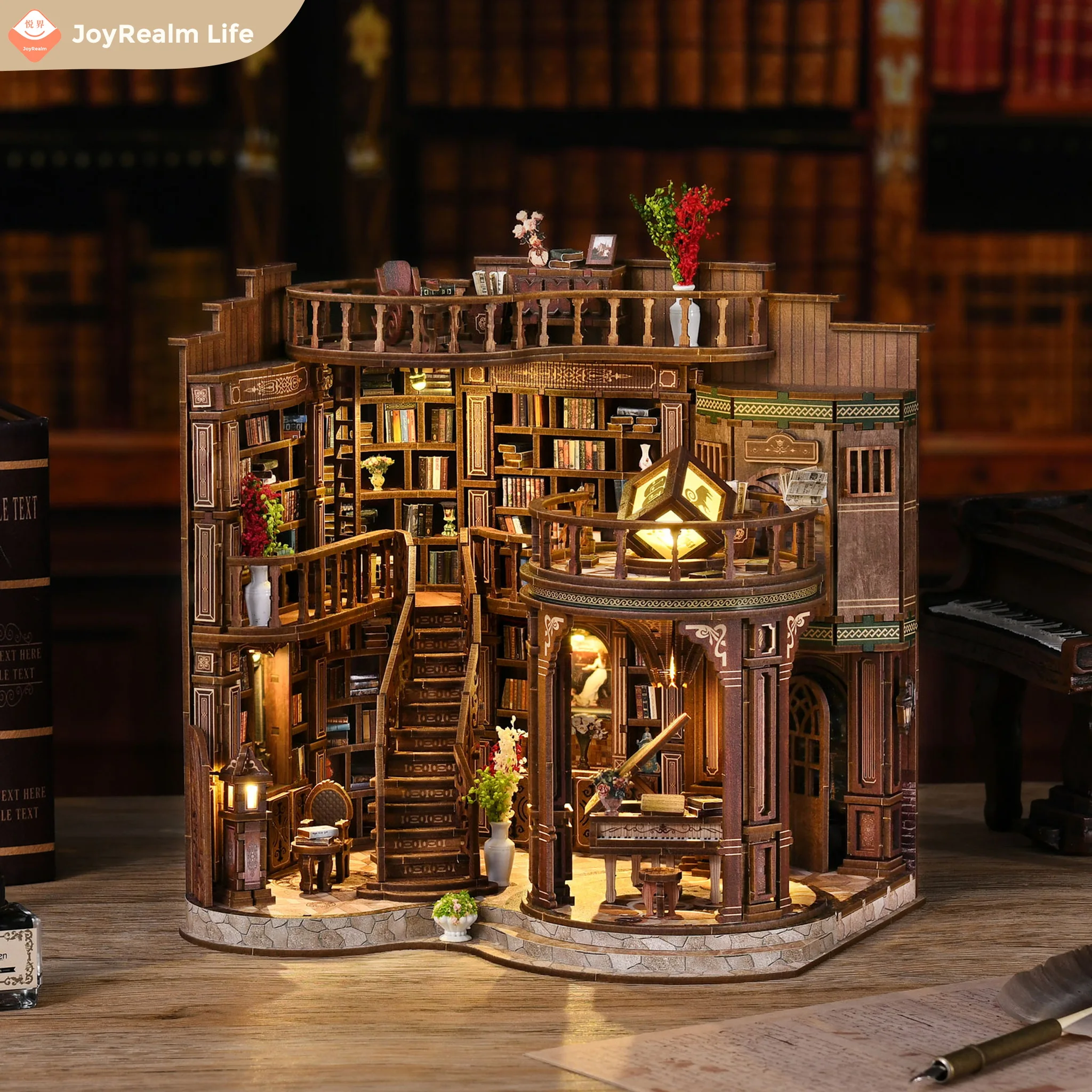 Dream Book Hall DIY Wooden 3D Puzzle Book Stand Vintage Magic Book House Handmade Assembly Model