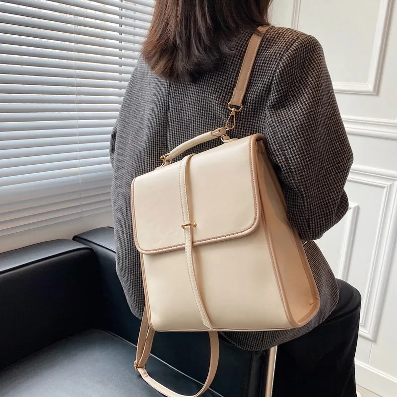 Retro backpack women 2024 new fashion schoolbag female college students soft leather British college style women backpack