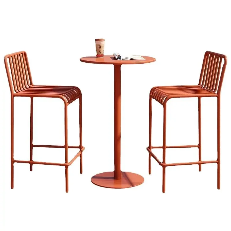 

Outdoor wrought iron high table stool garden courtyard cafe milk tea shop bar table and chair combination high back chair