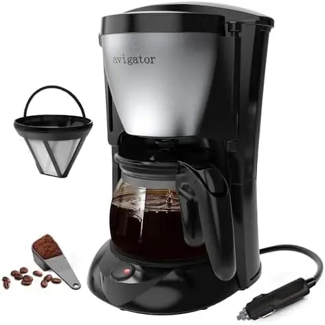 

Portable Coffee Maker for Travel Camping Car, Ground Coffee Machine Single Serve with 5 Cup Glass Carafe for Traveling, RV, Offi