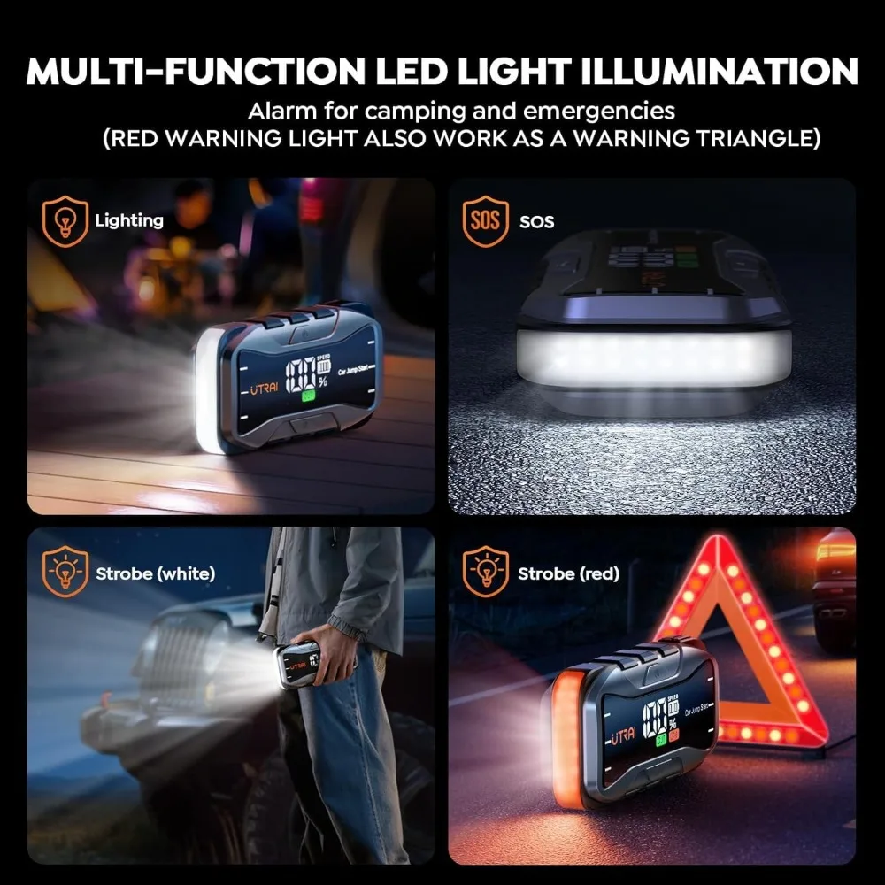 UTRAI 8000A محمول للقفز للسيارة، بطارية 12 فولت، صندوق قفز 27000 مللي أمبير في الساعة لجميع محركات الغاز والديزل 12 لتر، 65 وات سريع Cha