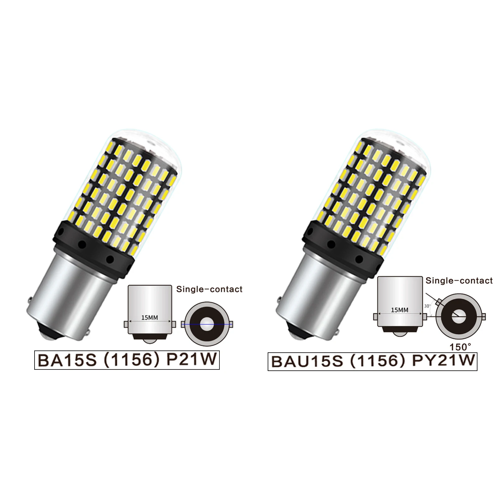 AILEO 1pcs Led Lights No Hyper Flash BA15S P21W BAU15S PY21W Front Rear Turn Signal Bulb Canbus Error Free 3014 Chipset 144SMD