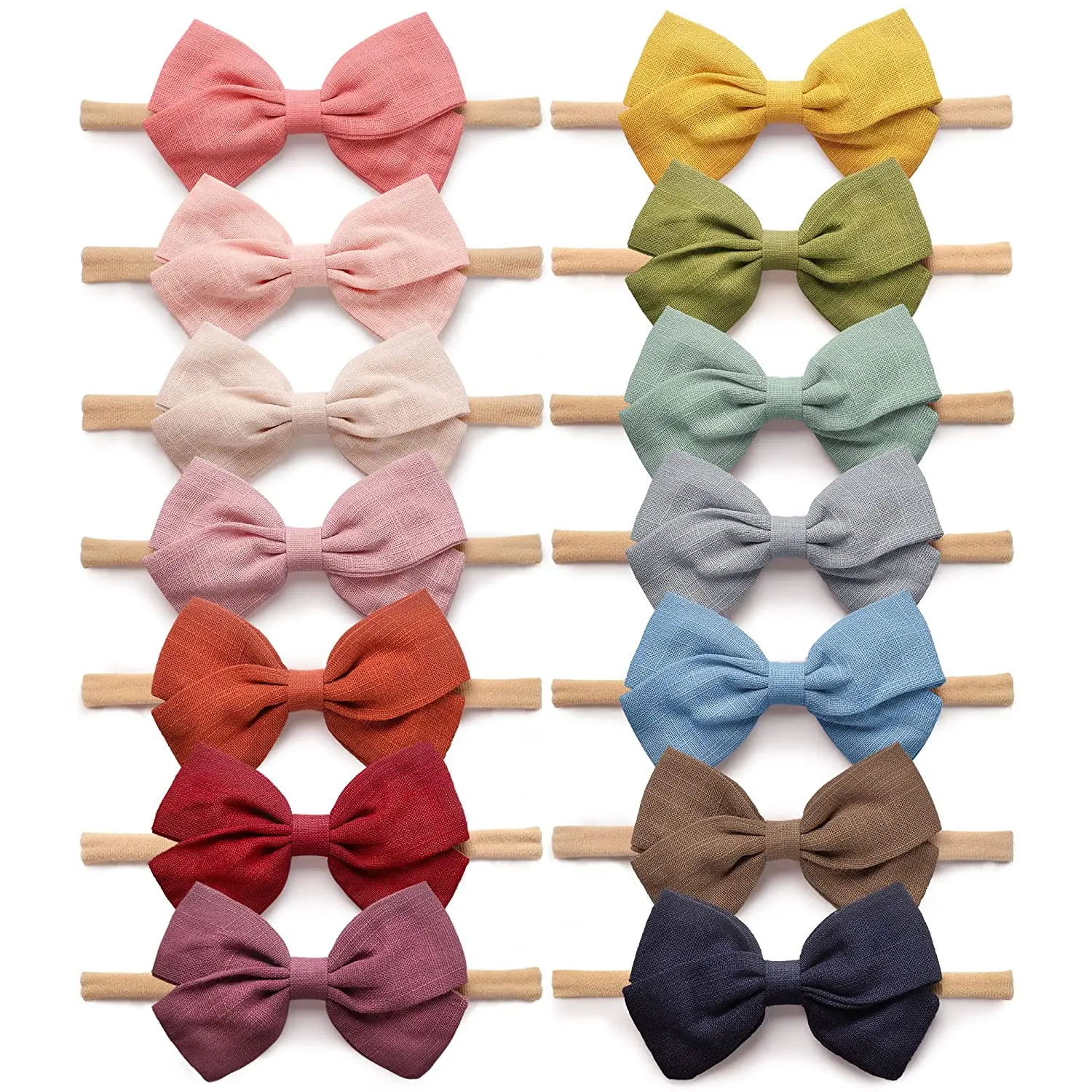 14 Pack Baby Girls Nylon Headbands Linen Hair Bows Hairbands Handmade Hair Accessories for Newborn Infant Toddlers Kids