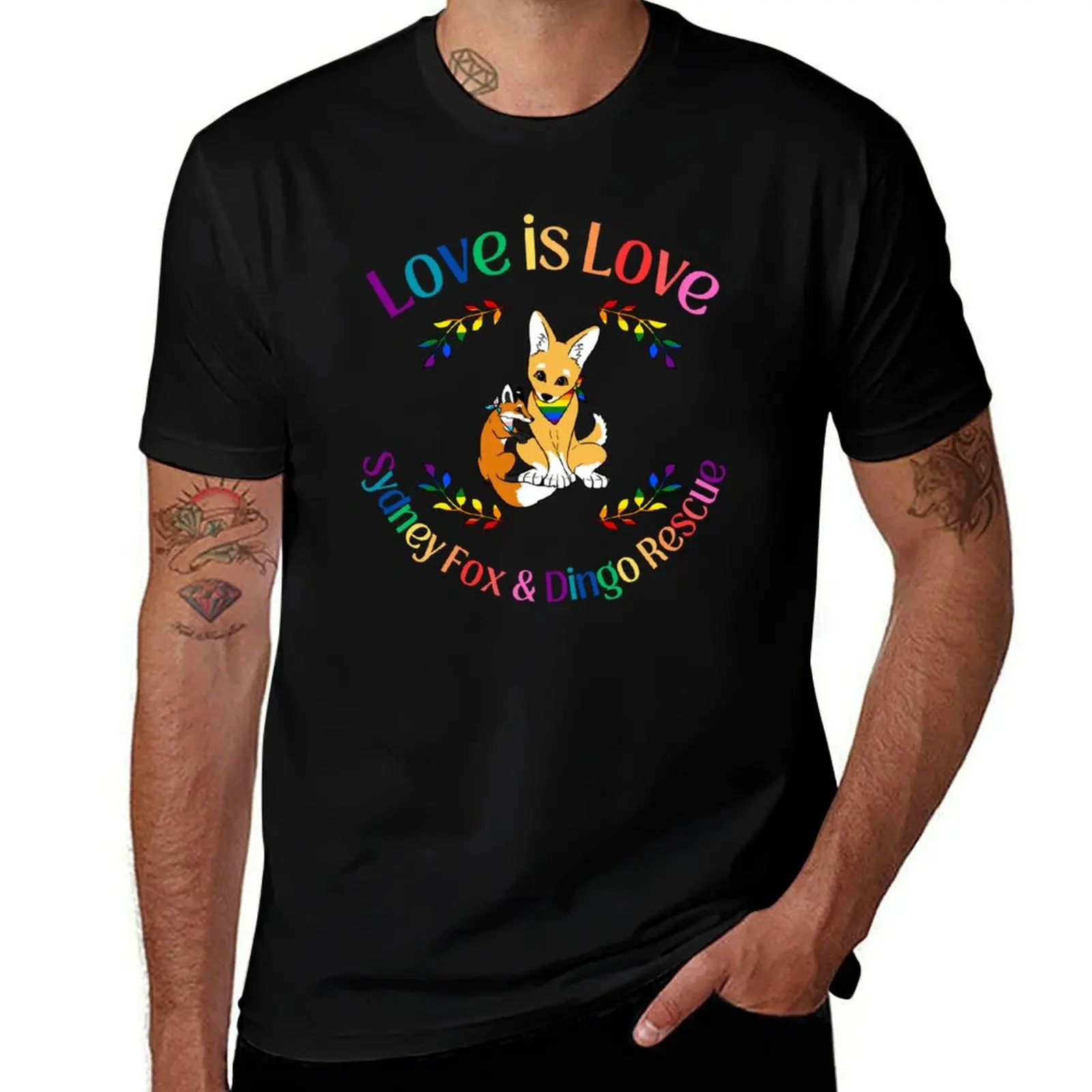 Love is Love Pride Fox and Dingo Rescue Design T-Shirt shirts graphic tees vintage clothes mens clothes