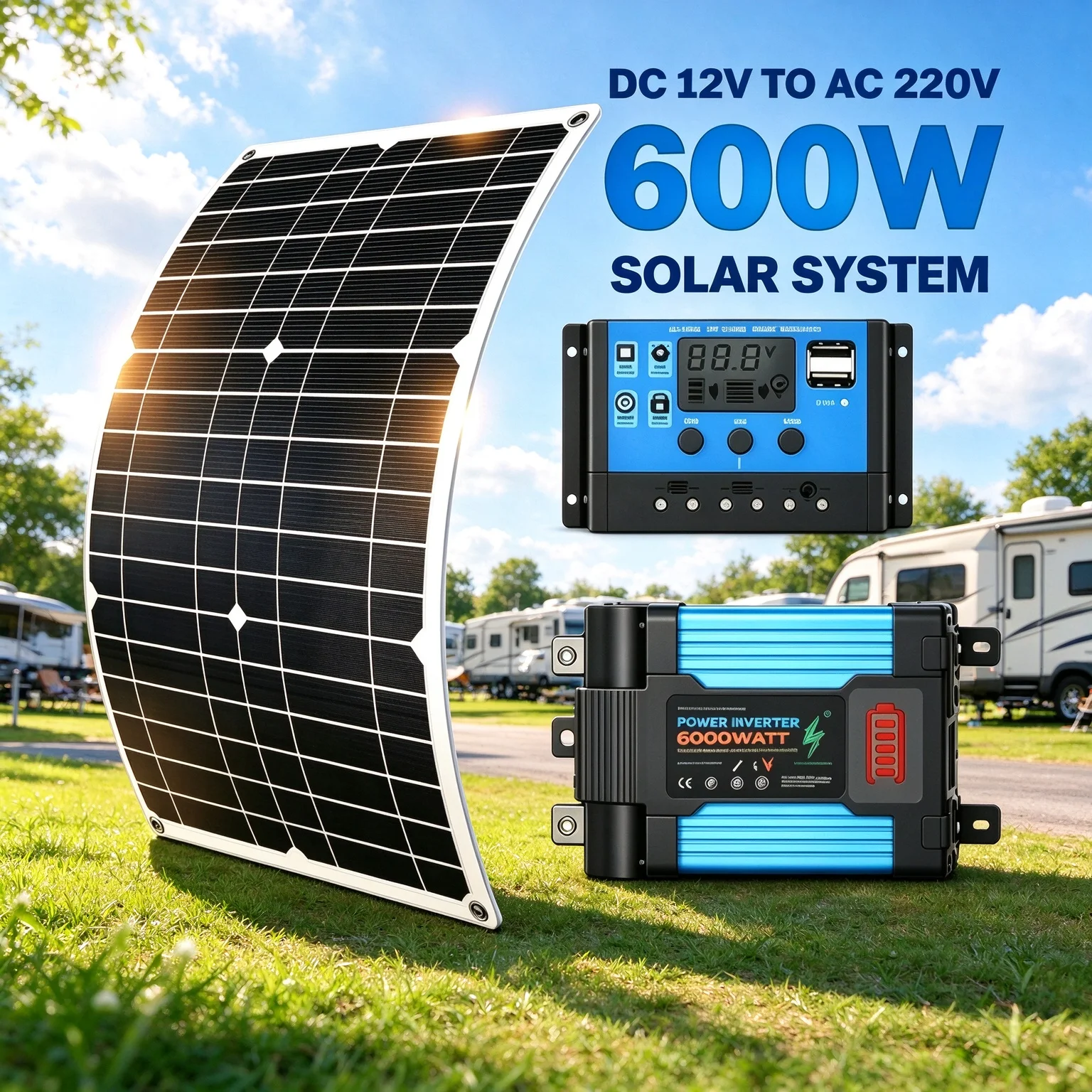 600W Flexible Solar Panel System Kit 12V to 220V Inverter 100A Controller Off-Grid Power Supply