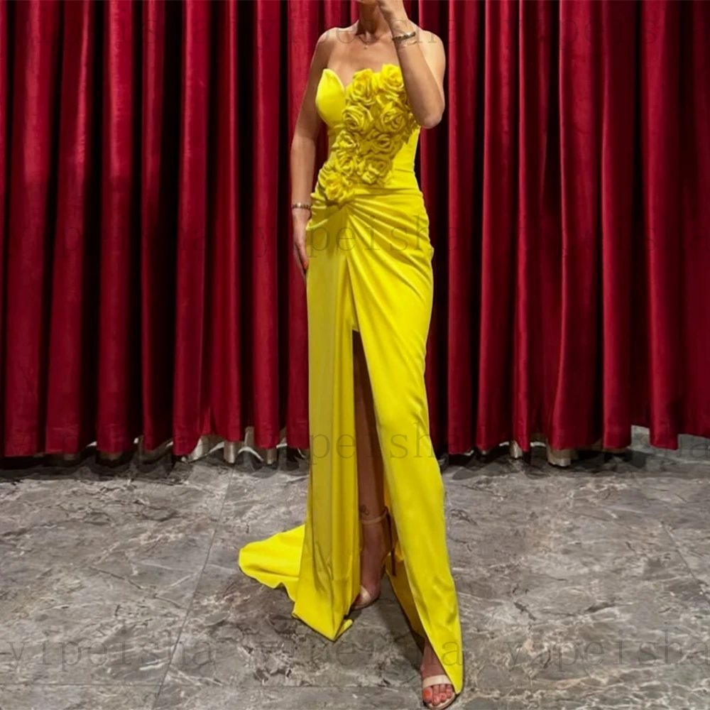 Maßgeschneiderte, stufenlose Abendkleider, rückenfrei, ärmellos, vorne, hoher Schlitz, gerader Sweep-Zug, Abendkleid, Sweep-Zug, langes Kleid