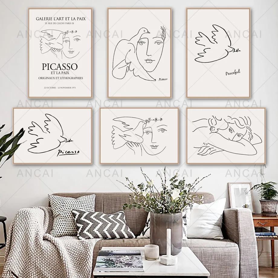 Picasso Matisse Girl Bird Line Drawing Art Canvas Painting Nordic Posters And Prints Wall Pictures For Living Room Decoration