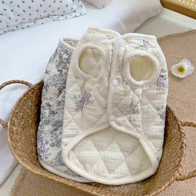 الحيوانات الأليفة القط القطن معطف القطن الشاش سترة كلب صغير القط ملابس المنزل النمط الصيني طلاء حبر دافئ يندبروف لينة ومريحة