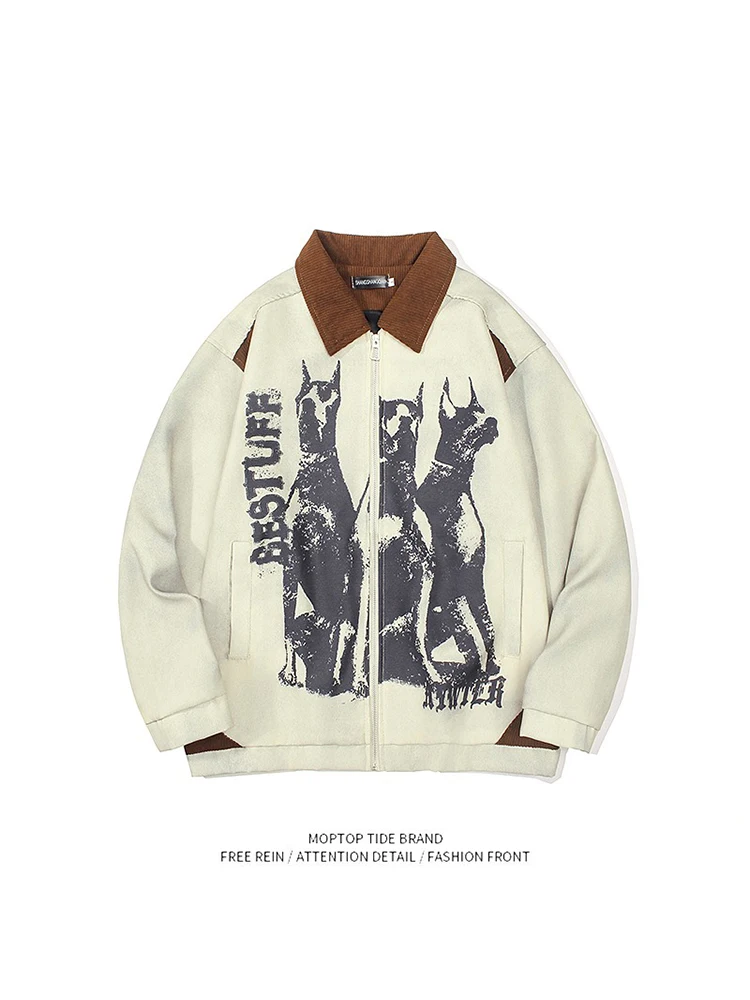 

Мужская куртка Mr. WH в американском ретро-стиле, свободного кроя, с принтом, весна-осень, модная, антистатическая, из полиэстера, с длинными рукавами, на молнии