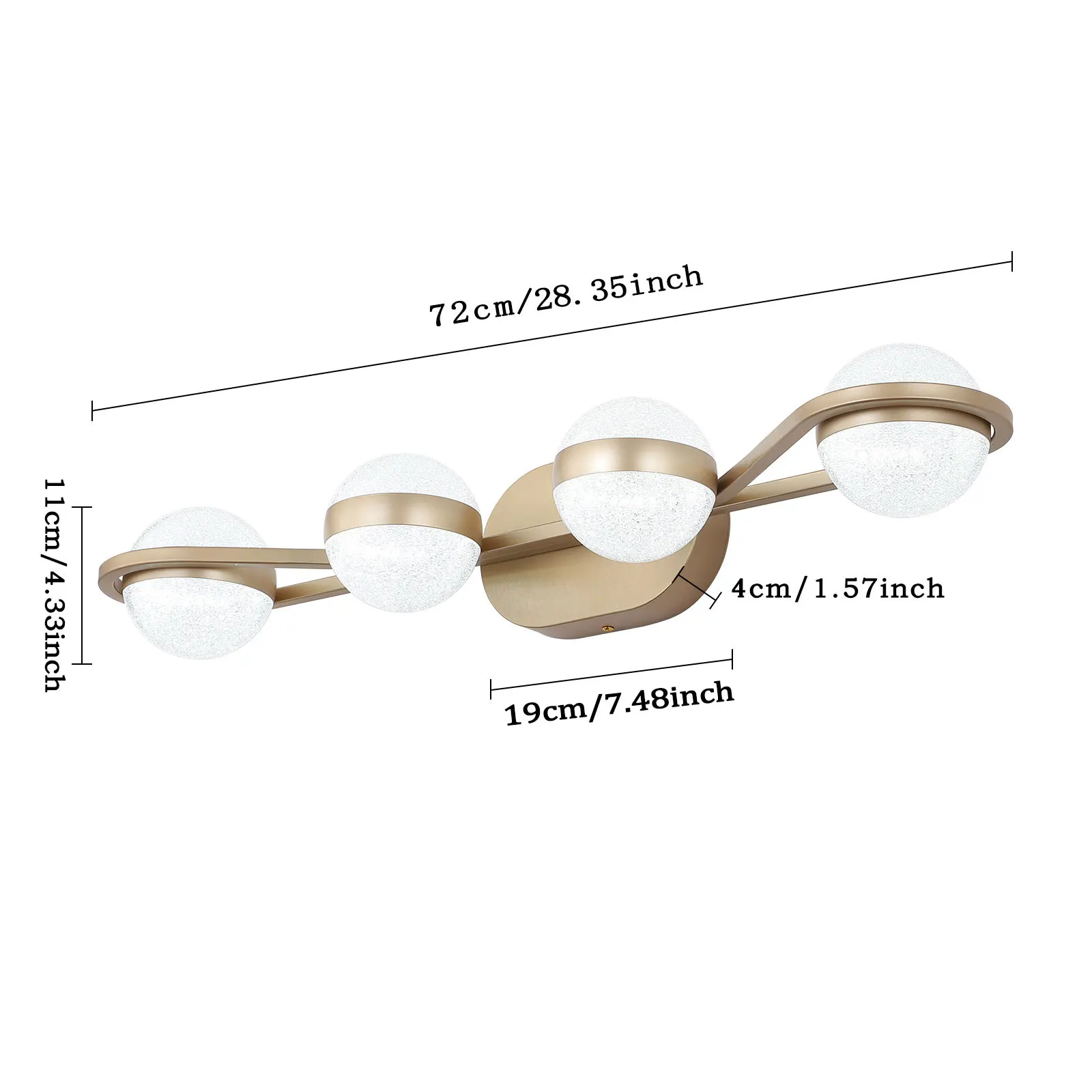 Modern Minimalist Gold Bathroom Vanity Light, 4 Bulb Frosted Glass Shades, Wall Mounted Decorative Lighting Fixture, Suitable fo