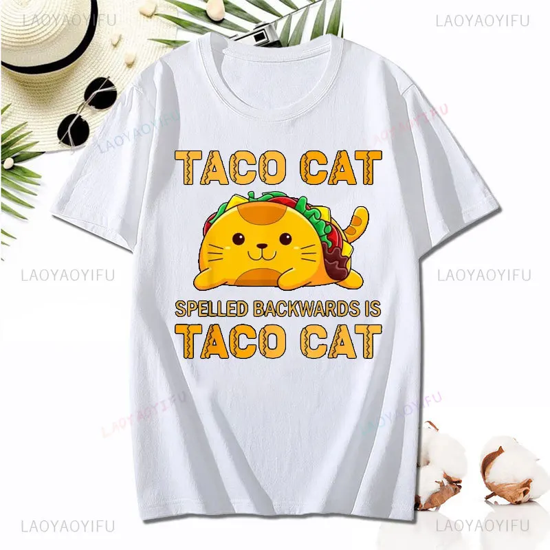 Kawaii TacoCat Printing T Shirt for Man Women Taco Cat Cinco De Mayo Cotton T-Shirt Funny Cute Summer Casual Unisex T Shirts