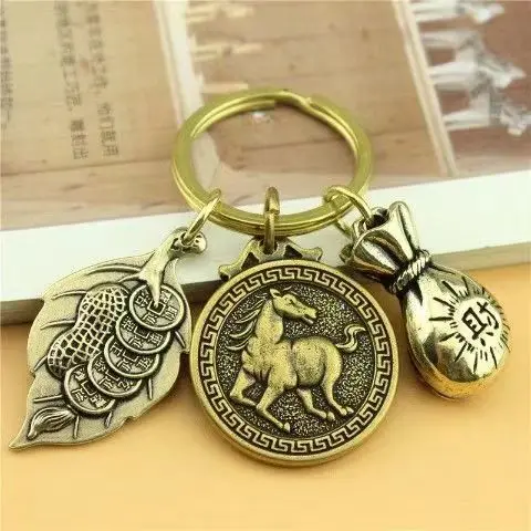 12. 12 zodiac popular pendants, creative personalities, vintage lucky money bags, one leaf fortune, car key chain, zodiac