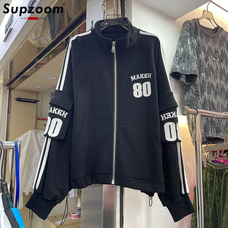 

Supzoom 2025 New Arrival Cotton Autumn And Winter Double Bar Embroidery Zipper Pattern Top Fashion Loose Casual coat Jacket Men