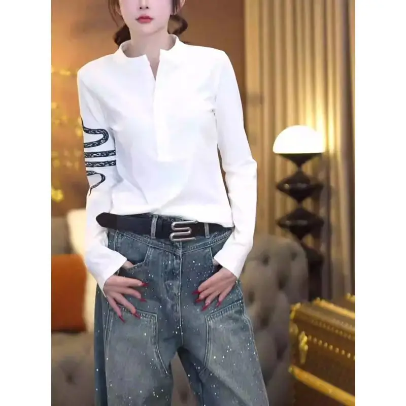 

New Print Long Sleeve Street Casual Tops Spring Autumn Button All-match Loose Fashion T Shirts Trend Harajuku Women Clothing