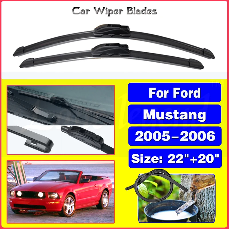 

For Ford Mustang 2005 2006 Car Front Wiper Blade Auto Windscreen Windshield Wipers Window U Hook Arms Car Accessories 22"+20"