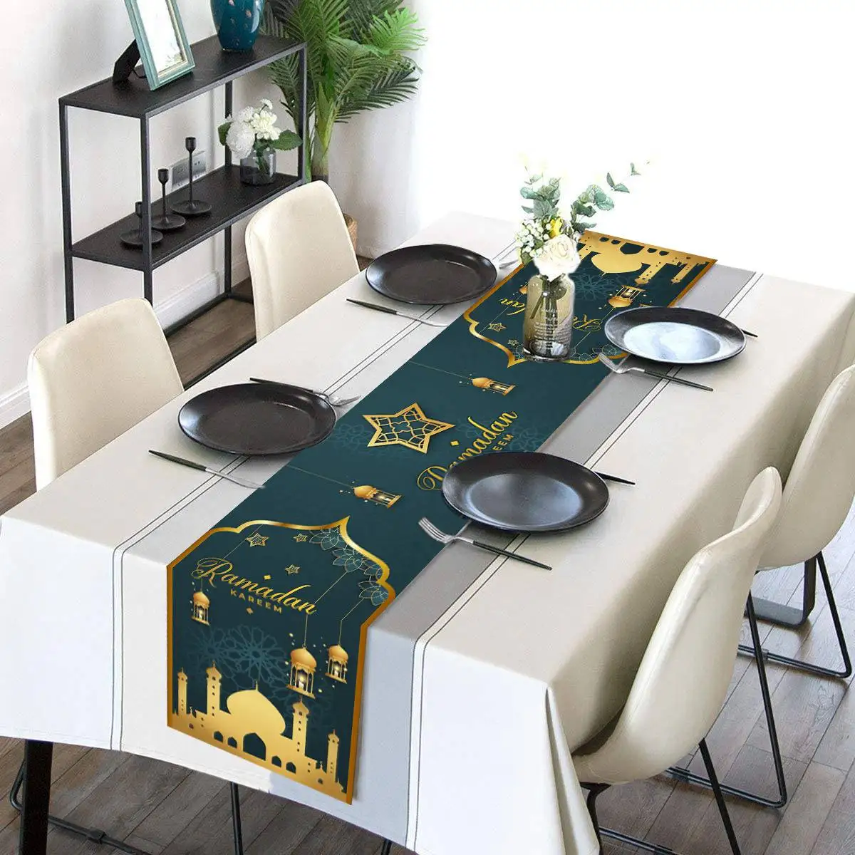 EID Mubarak Table Runner EID Ramadan Decorations For Home 2024 Ramadan Kareem Islamic Muslim Party Decor Happy Eid Al Adha