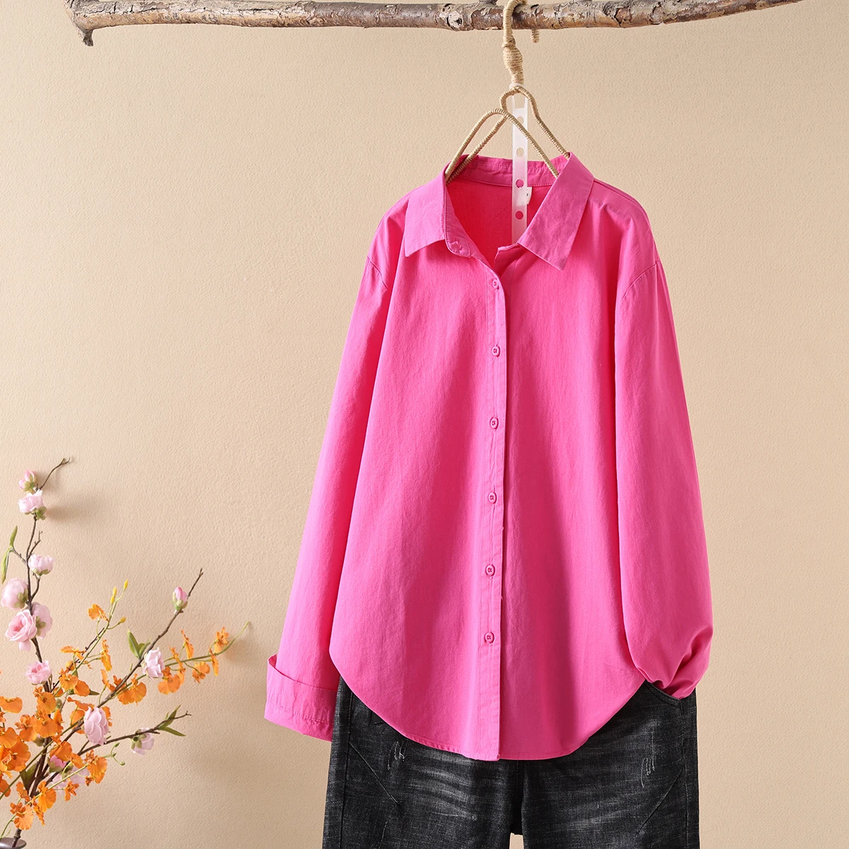 Chemise ample en coton décontractée pour femmes, chemisiers et hauts simples à manches longues, couleur unie, vêtements fins pour dames, nouvelle collection printemps-automne 2025