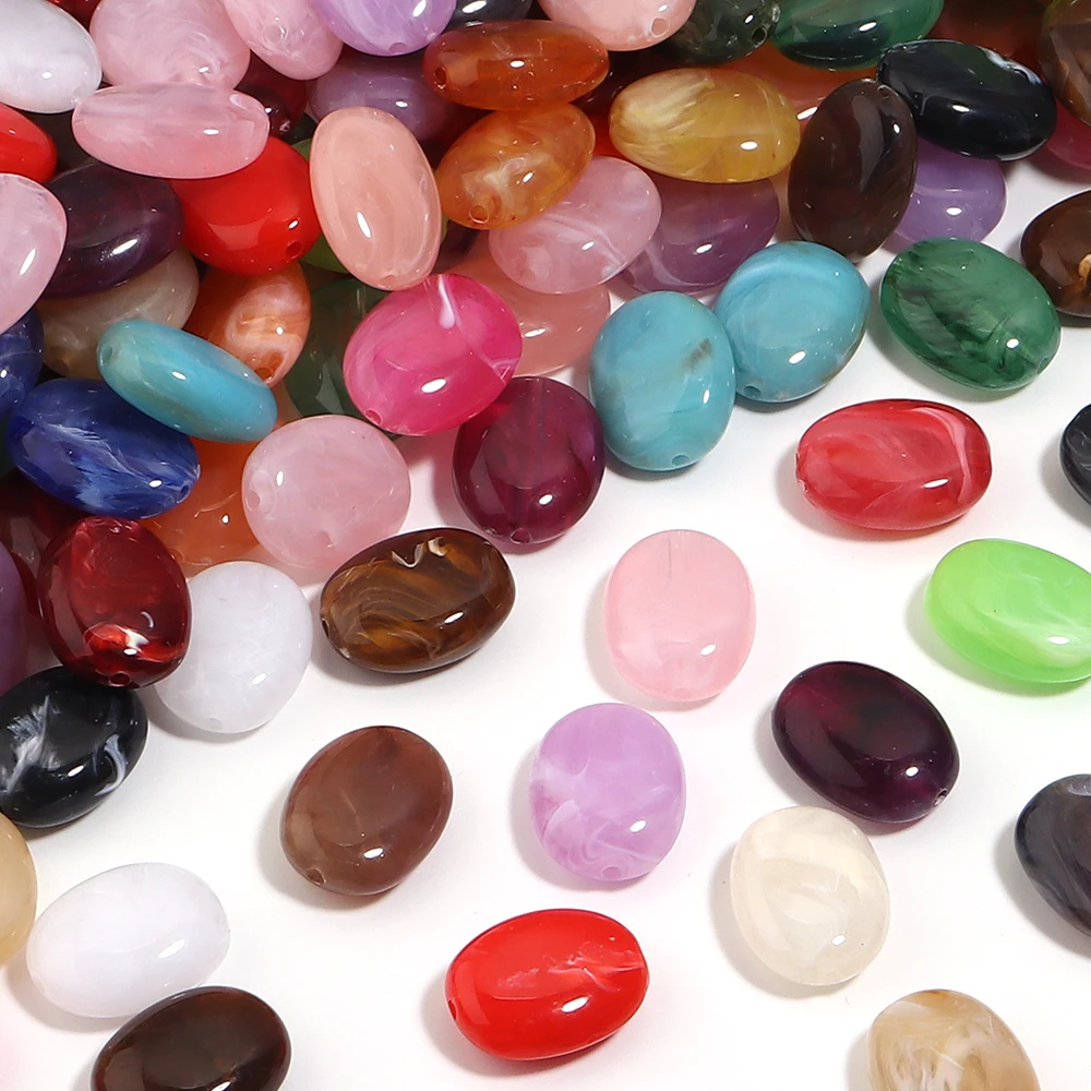 20pcs 15x19mm Double Color Oval Acrylic Beads Imitation Jade Stone Loose Spacer Beads For Jewelry Making DIY Bracelet Necklace image 3