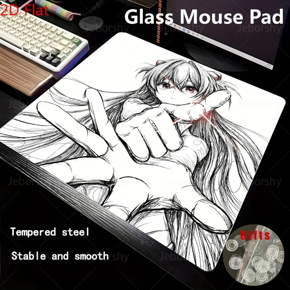 Black & White Line Art Girl Tempered Glass Mouse Pad, Smooth Stable Non-Slip Gaming Desk Mat