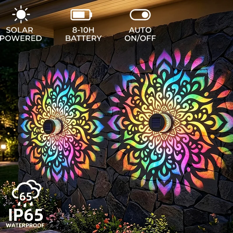 Solar-Mandala-Sonnenblumen-Projektor Wandleuchte für Außenbereich Gartendekoration Landschaftsbeleuchtung für Terrasse Garten Anwesen Veranda Innenhof