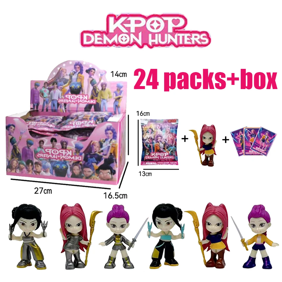 Kpop caçadores de demônios caixa cega diabo saja coletar anime figura criança festa cosplay jogos dos desenhos animados huntrix decorativo presente natal
