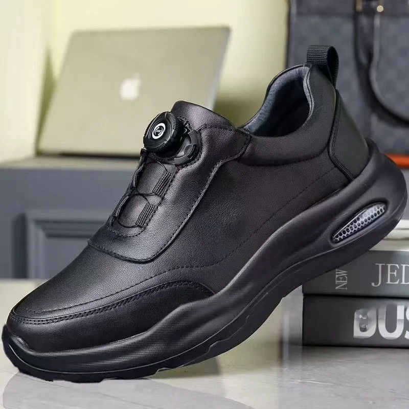 New 2026 Autumn Soft Leather Surface Thick Bottom Work Shoes Waterproof Non-Slip Casual Men's Shoes Rotation Buckle Lazy Style