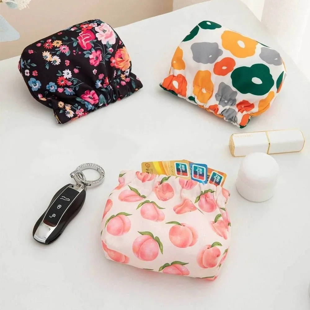 Small Item Bag Flower Cosmetic Bag Peach Cute Pattern Storage Bag Self-closing Cherry Printing Coin Purse Girls view 4