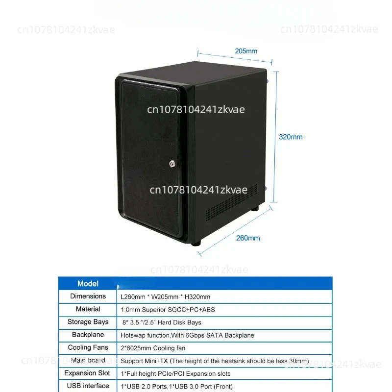 8 bays MINI-ITX NAS Storage chassis with safe lockable front door NAS08A