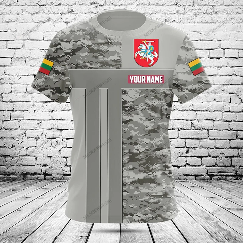 Custom Name Summer Casual Lithuania Flag Gradient Color Graphic T-shirts Men's Fashion Jersey Loose Oversized Short Sleeve Tops - view 2