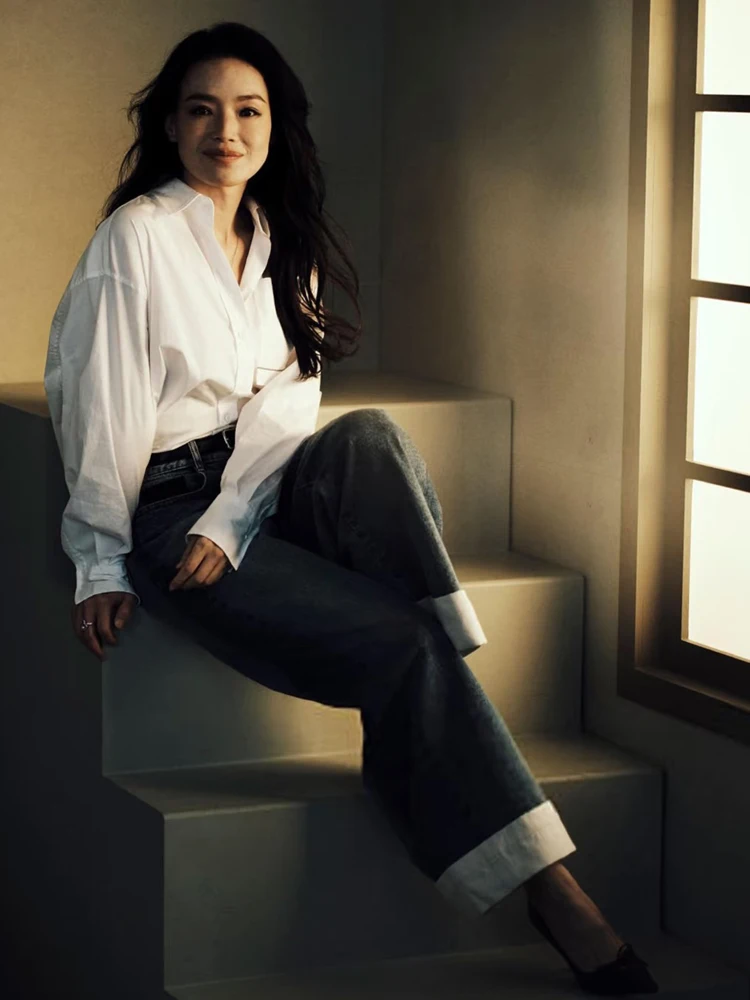 

Loose Fit Cotton Shirt with Pocket Design Women's Casual Style Fashion Design Autumn New Arrival White Shirt Comfortable Feeling