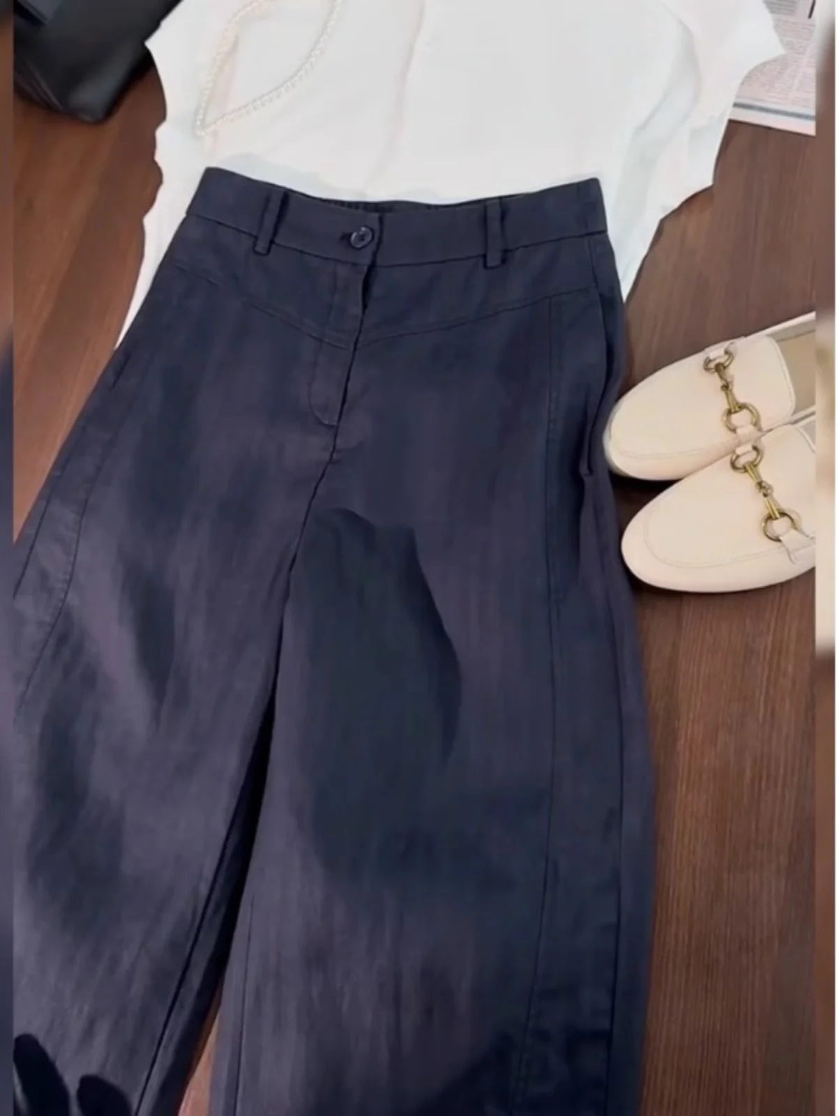 

Женские летние тонкие прямые брюки из дышащего льна с высокой талией, комфортные, повседневные, струящиеся, с эффектом драпировки