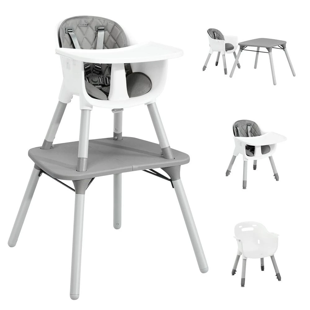 

5-in-1 High Chair for Babies and Toddlers: Convertible, Removable Tray, Safety Harness, Cushion (Gray)