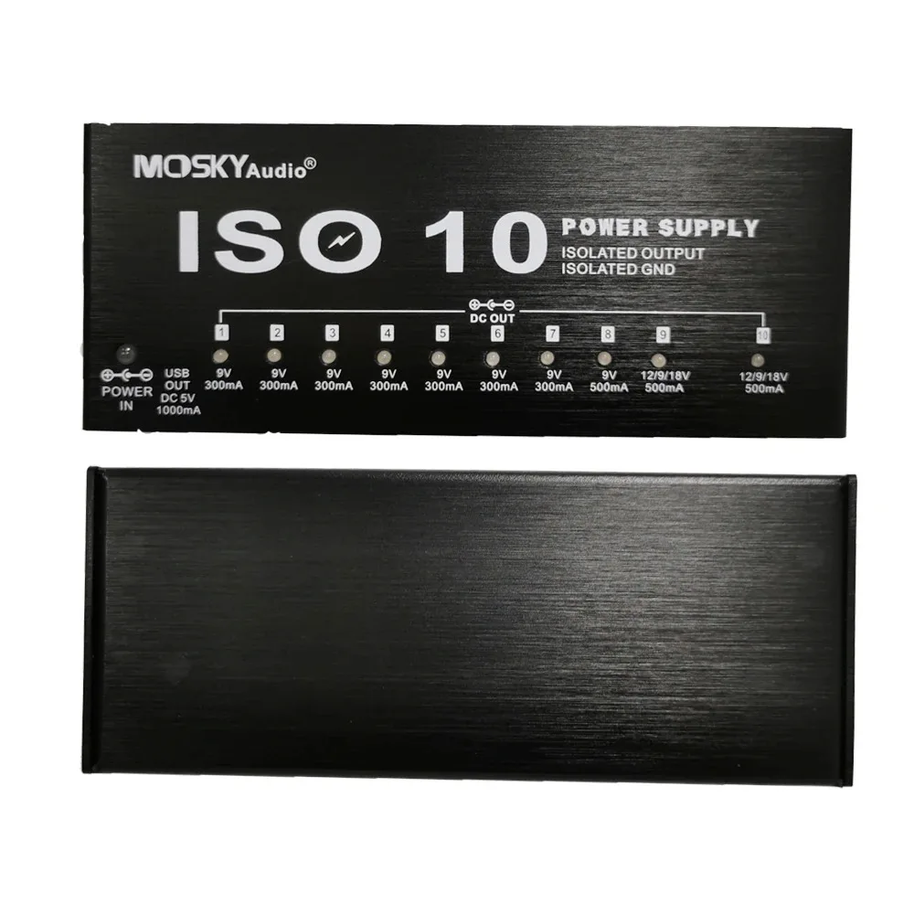 MOSKY ISO-10 Guitar Effect Pedal Power Supply 10 Isolated DC Outputs/ 5V USB Output for 9V 12V 18V Protection Guitar Accessories