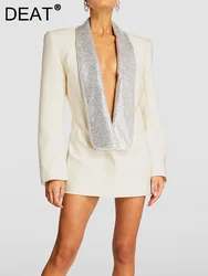 DEAT-Blazer de manga larga con cuello de chal para mujer, Chaqueta de traje con espalda descubierta oculta, novedad de verano, 2024, 19J3683