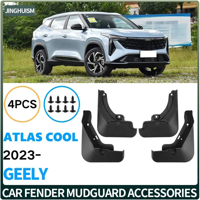 

For Geely Atlas Cool 2023-2024 Mud Flaps Car Accessories Fender Mudguards Splash Guards Black For Protection Against Dirt Mud