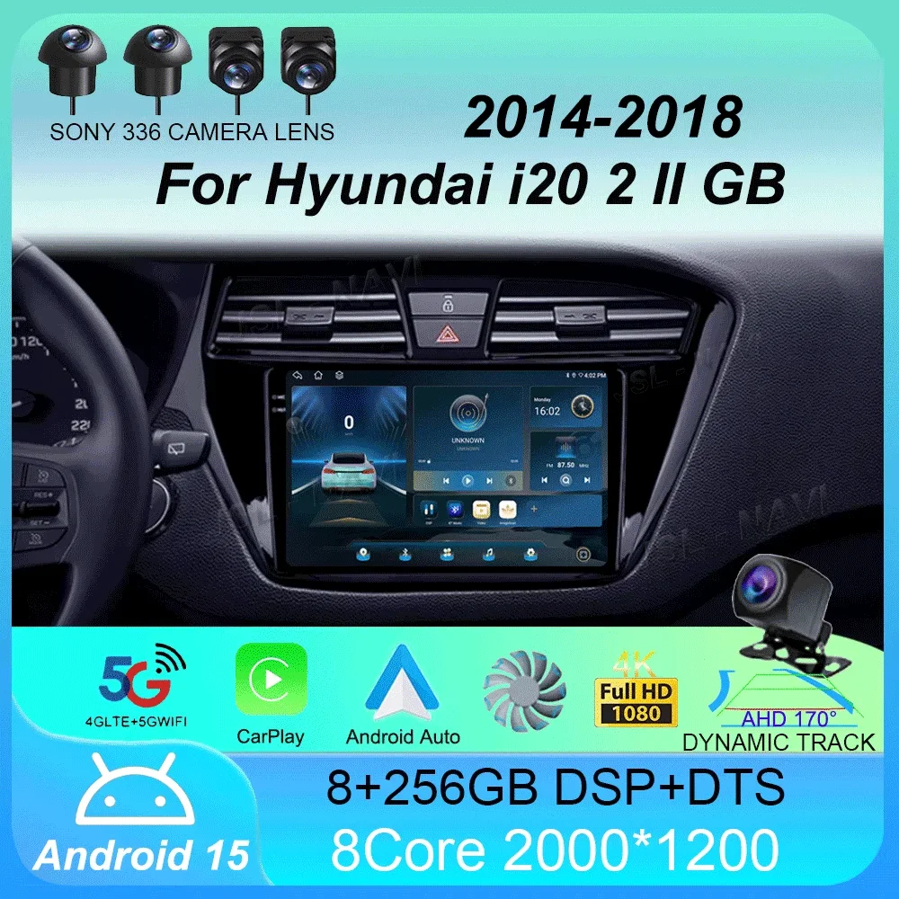 

Car Radio Android 15 Carplay Auto 2K Screen Multimedia Video Player For Hyundai i20 2 II GB 2014 - 2018 2 din Autoradio Stereo