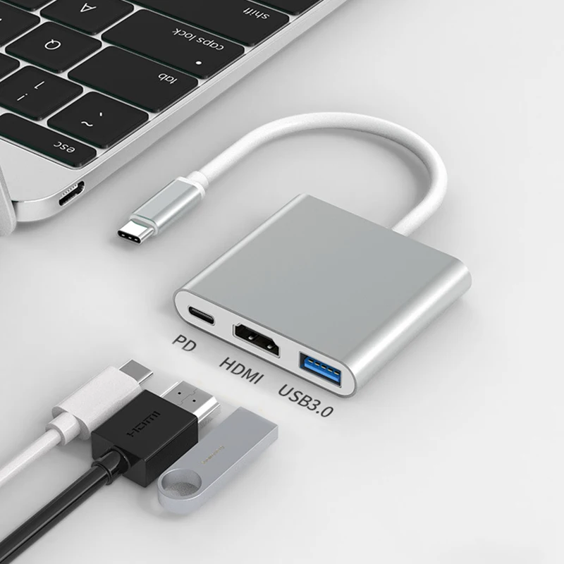 3 in 1 Usb Hub USB C to HDMI-compatible Splitter HUB Type-c to HDMI-compatible USB3.0 Docking Station For Macbook Air Converter