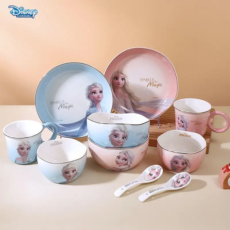 Disney Frozen Ceramic Tableware Princess Elsa Ceramic Spoon Chopsticks Children's Household Tableware  Kitchen Tableware