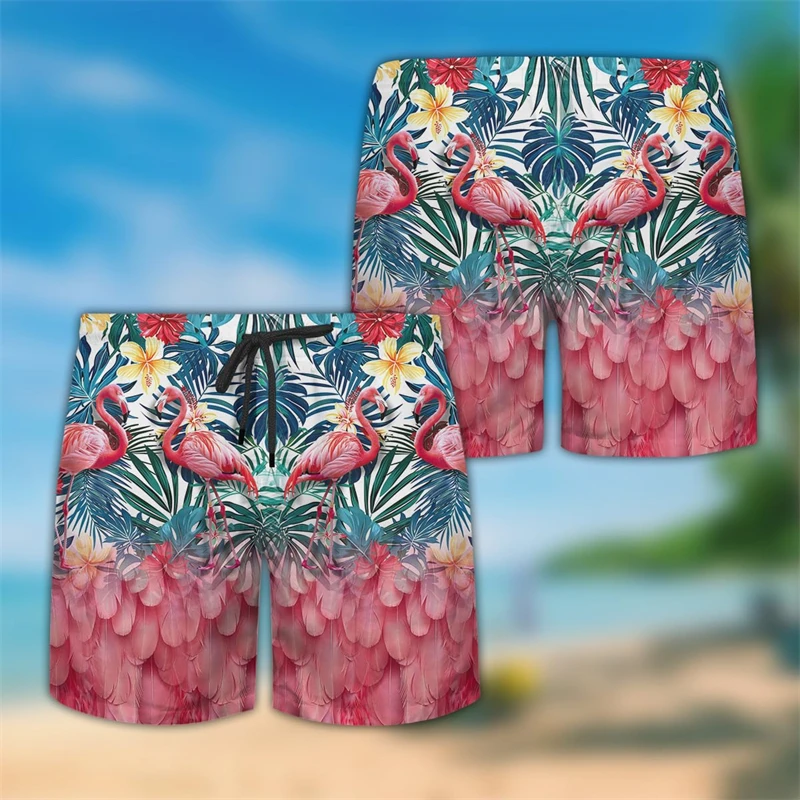 Pink Flamingo 3D Print Short Pants For Men Funny Animal Bird Beach Shorts Hawaiian Surfing Bermudas Women Vacation Aloha Trunks