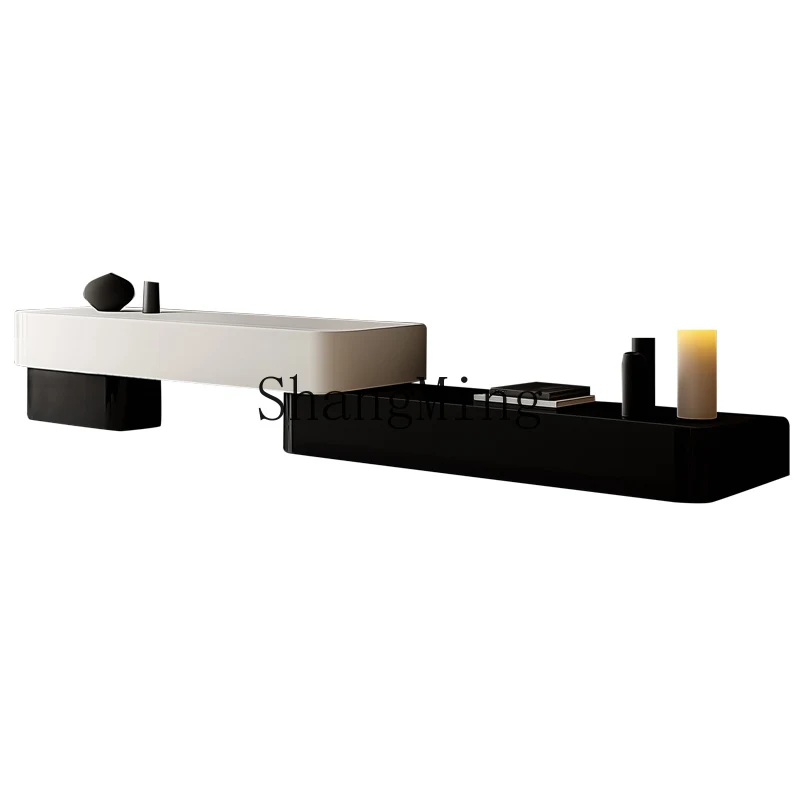 

FG modern TV cabinet black and white telescopic rock slab living room home coffee table combination minimalist floor cabinet