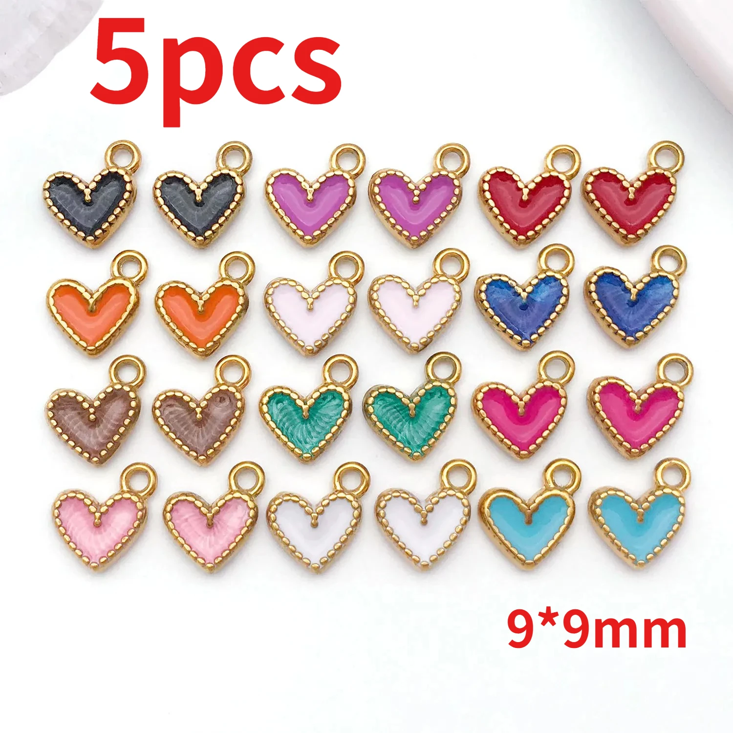 

5 шт. 9*9 мм подвески из нержавеющей стали, эмаль, капающее масло, подвески в форме сердца для DIY, ожерелье, серьги, аксессуары для изготовления ювелирных изделий