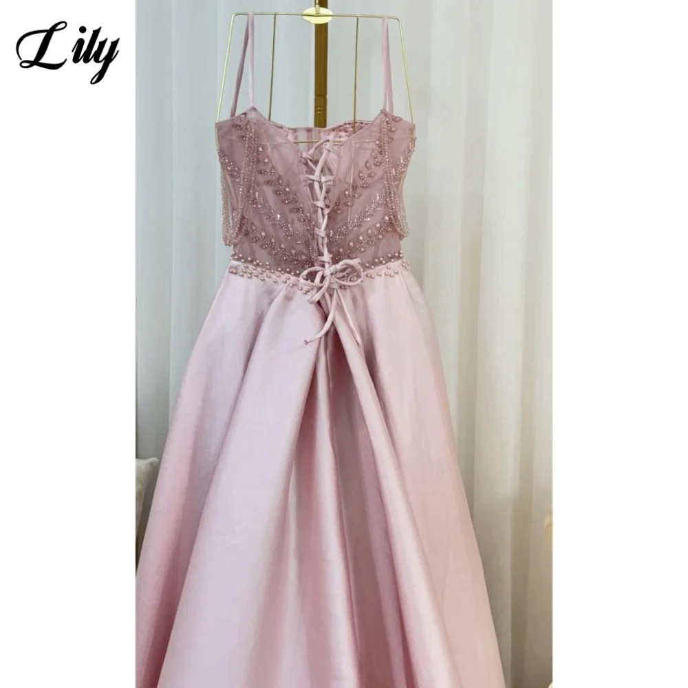 Розовое вечернее платье с лилией и блестками, платье для выпускного вечера со складками и бисером, свадебные платья, корсет сзади, халаты для вечеринок по индивидуальному заказу